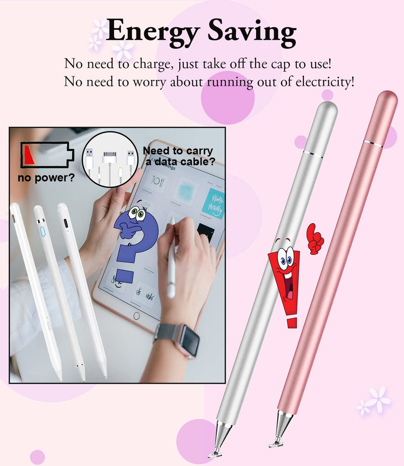 [Australia - AusPower] - Stylus Pen for iPad, LUNTAK Stylus Pens for Apple/iPhone/Ipad pro/Mini/Air/Android/Microsoft/Surface All Capacitive Touch Screens Universal with 4 Replacement Tips (2 Pcs, Pink and Silver) 