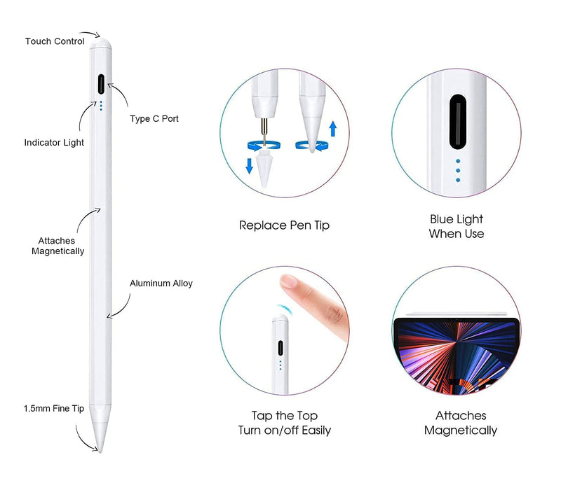 [Australia - AusPower] - Stylus Pen with Battery Display,top Touch Switch,Active Pencil is Compatible with (2018-2021) Apple pad 
