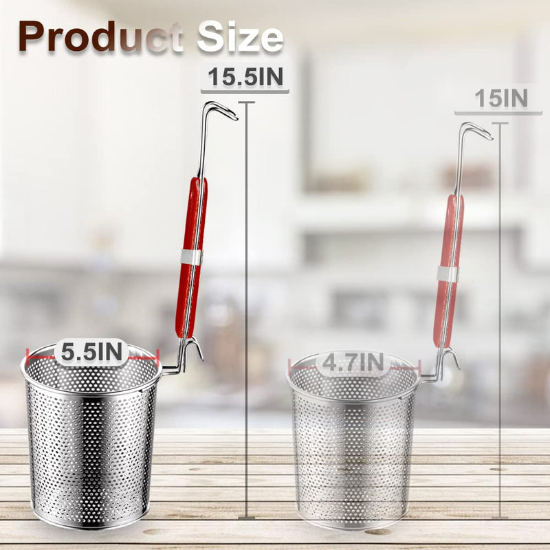 [Australia - AusPower] - Tenta Kitchen Micro-Perforated Stainless Steel Pasta Basket Mesh Spider Food Dumpling Noodle Strainer,Fine Mesh Skimmer Kitchen Fine Sieve Mesh Strainer with Wooden Handle (Strainer, 14cm) DIA 14CM 