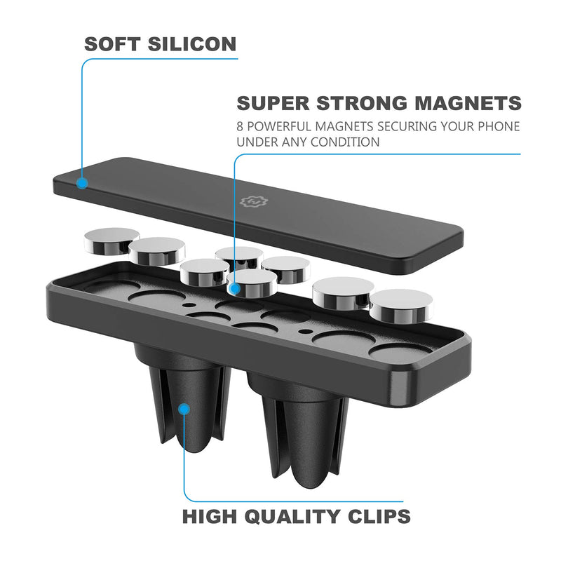 [Australia - AusPower] - Magnetic Mount, WixGear Universal Air Vent Magnetic Phone Holder for Car, for Cell Phones and Mini Tablets,with Double Prongs and Extra Strong with 8 Magnets for Big Phones! 