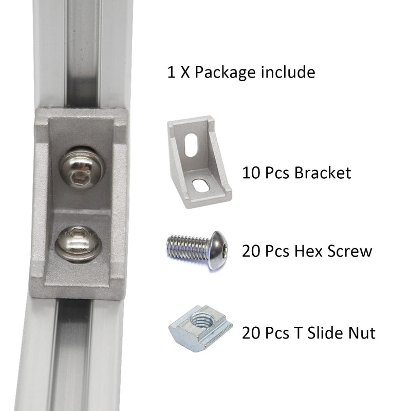 [Australia - AusPower] - 1" x 1" 1010 Series Aluminum Extrusion Profiles Fastener T-Solt Connector Set, 10pcs Corner Bracket with T Slide Nuts Hex Screw Bolt Used on 1 Inch x 1 Inch Extrusion Profiles Rail 10Set Bracket with Screw Nut 