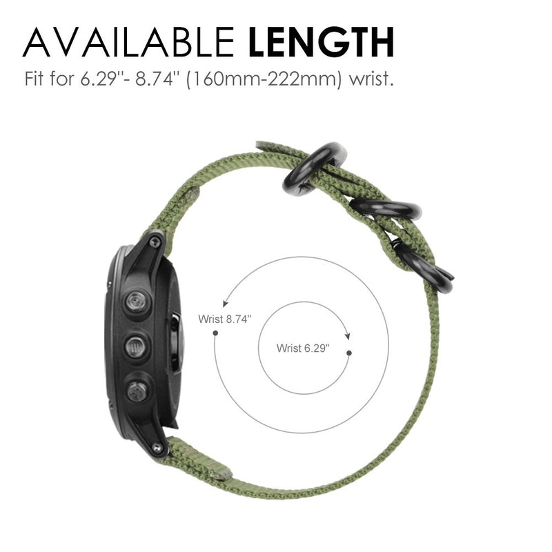 [Australia - AusPower] - Fintie Band Compatible with Garmin Fenix 7X/6X/5X Plus/Tactix Charlie Watch, 26mm Premium Woven Nylon Adjustable Replacement Strap Compatible with Fenix 6X Pro/5X/3/3 HR Smartwatch Olive 