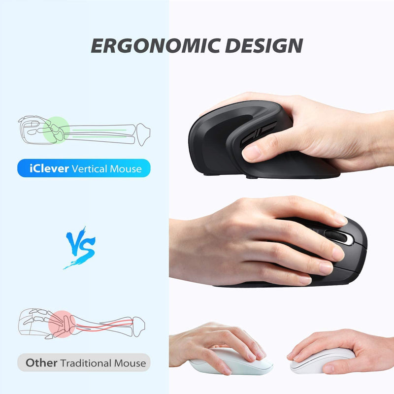 [Australia - AusPower] - iClever Ergonomic Mouse - Wireless Vertical Mouse 6 Buttons with Adjustable DPI Comfortable 2.4G Optical Vertical Ergonomic Mouse for Mac, PC, Desktop, Laptop 