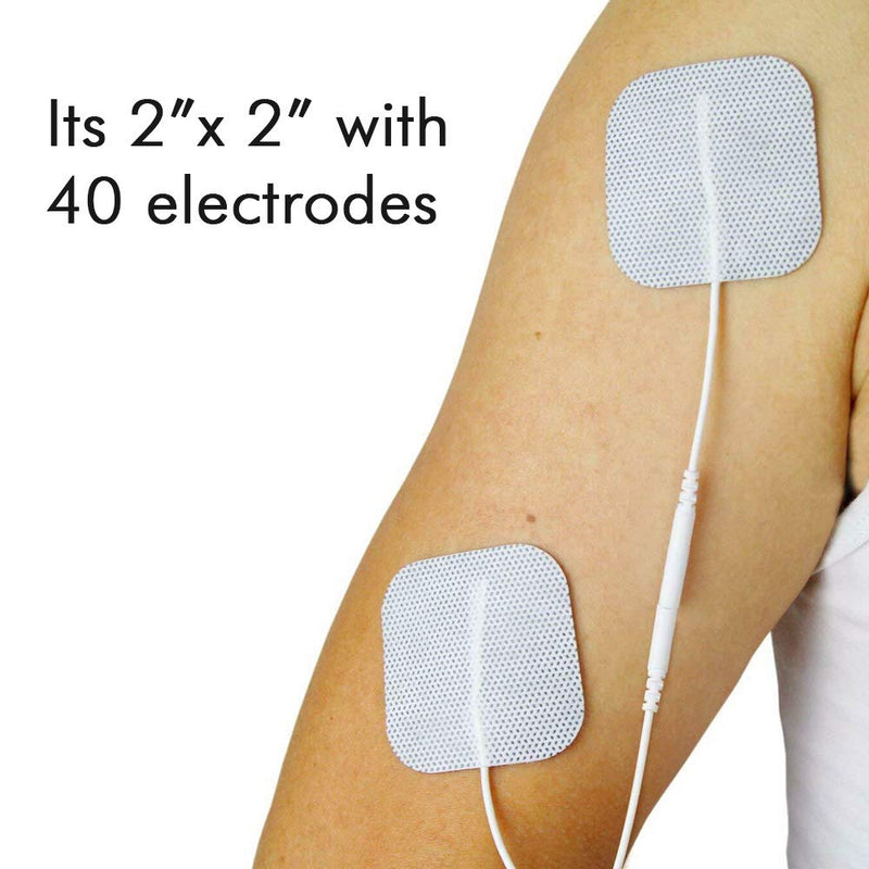 [Australia - AusPower] - TENS Unit Replacement Pads 2x2 40 Pcs Premium Reusable Electrode Pads - Self Adhesive Electro Therapy Patches for Electrical Stimulation - Non Irritating Stim Pads Design 