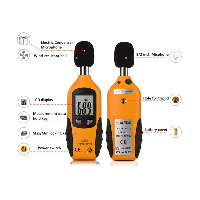[Australia - AusPower] - Mengshen Decibel Meter, Digital Sound Level Meter Handheld Audio Noise Meter Tester with LCD Display Measuring 30-130dB (Battery Included) 