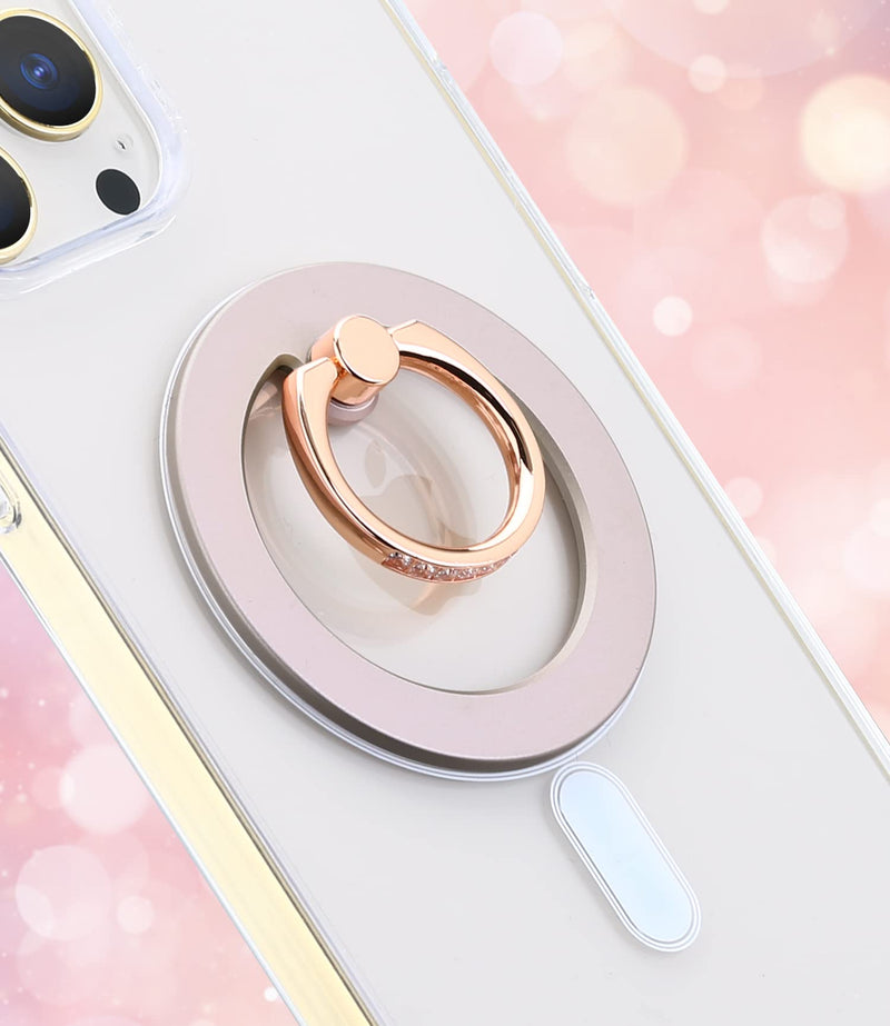 [Australia - AusPower] - metisinno MagSafe Compatible Phone Ring Holder for iPhone 13 12 Accessories Especially for iPhone 13/13 Mini Pink Adjustable Finger Ring Grip with Cubic Zirconia, Mag Safe Case Must Use - Chalk Pink Chalk Pink with Cubic Zirconia Base with Ring 