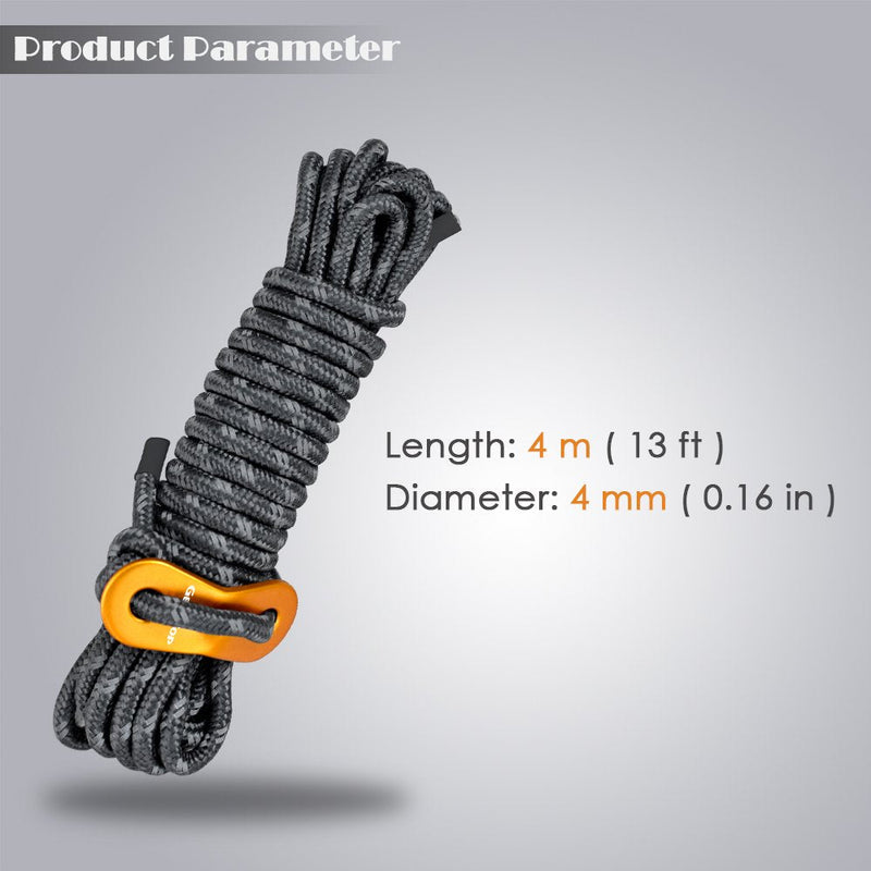 [Australia - AusPower] - GEERTOP 6 Pack Reflective Guylines 4mm Tent Cords Ultralight Camp Ropes with Aluminum Adjuster Tensioner for Outdoor Camping Hiking Backpacking Survival Gear 