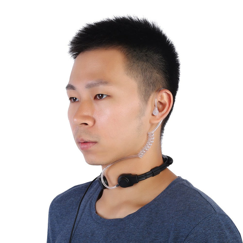 [Australia - AusPower] - Throat Mic Earpiece Headphone, 3.5mm Throat Mic Covert Air Acoustic Tube Earpiece Headset Anti Radiation with Finger PTT for Mobile Phone/Adjustable Size 