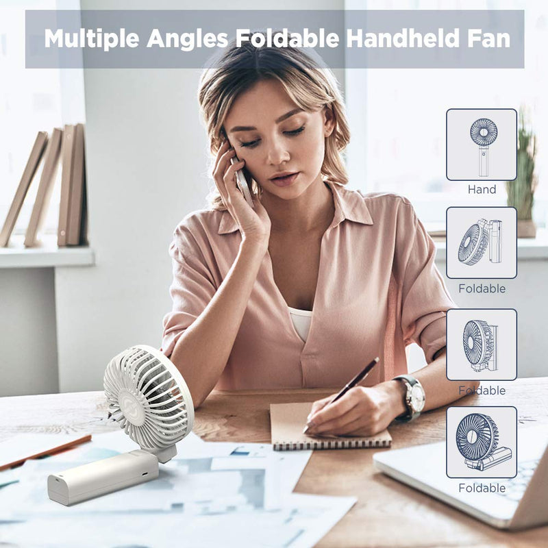 [Australia - AusPower] - Handheld Fan, EasyAcc 2022 Upgraded Portable Fan [ 4 Speed Quiet Powerful Hand Fan] 3-17 Hours Battery Operated Fan, One Touch Power Off Foldable USB Desk Fan Personal Fan for Home Travel Outdoor 3-17 Working Hours White 