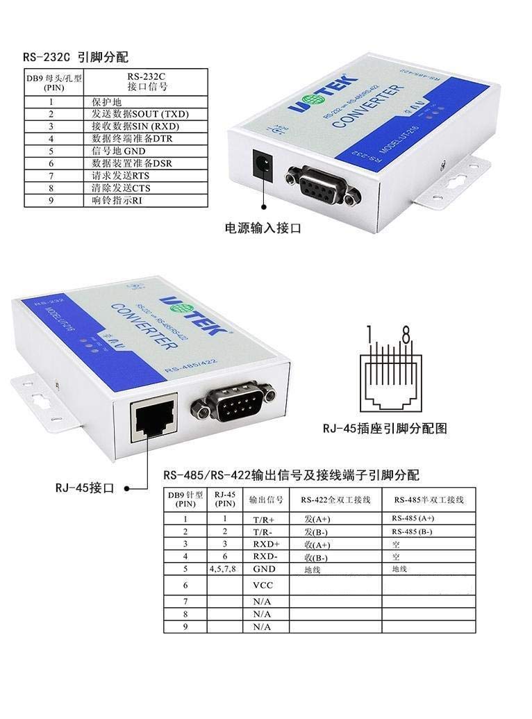 [Australia - AusPower] - UTEK UT-216 RS232 to RS485/422 Active Vonverter(External-Powered, RS-232 to RS-485/422, Wall-Mounted, 600w Surging protetion) 