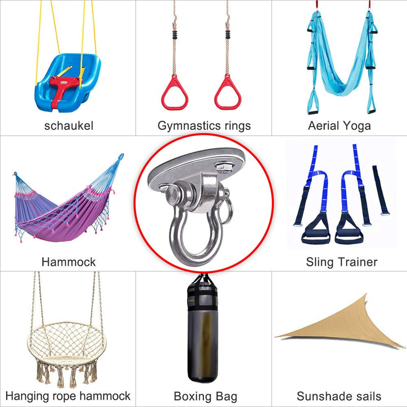 [Australia - AusPower] - BeneLabel Set of 2 Permanent Antirust Stainless Steel 304 Heavy Duty Swing Hangers, 2000LB Capacity, Yoga Hammock Chair Sandbag, Swing Sets, 180° Swing(No Screws) 