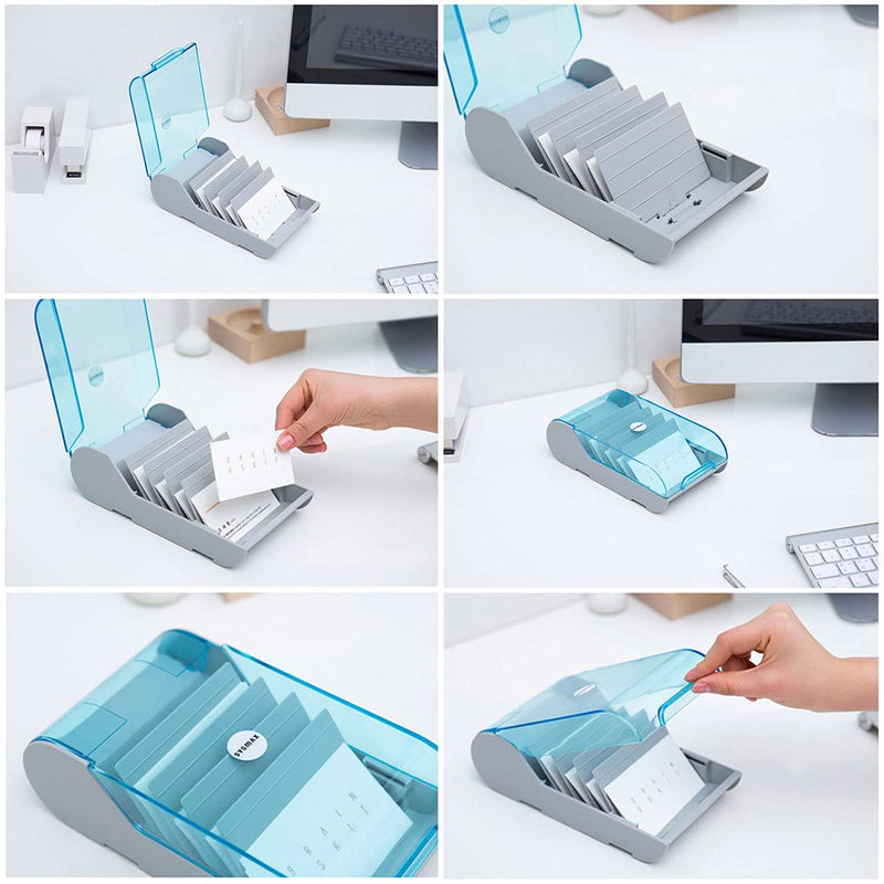 [Australia - AusPower] - Business Card Holder for Desk, Business Card File Card Storage Box Organizer, Large Capacity for 250 Cards, Index Card Storage Box, 8 Divider 