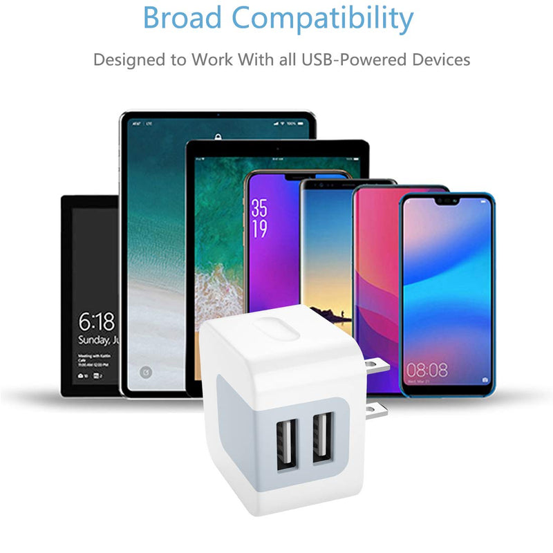 [Australia - AusPower] - USB Wall Charger, USB Plug, Dodoli 2-Pack 2.4A Dual Port 12W Wall Charger Block Adapter Charging Cube Box Compatible iPhone Xs/XS Max/XR/X/8/8 Plus/7/6S/ 6S Plus, Samsung Galaxy, HTC, Moto White 