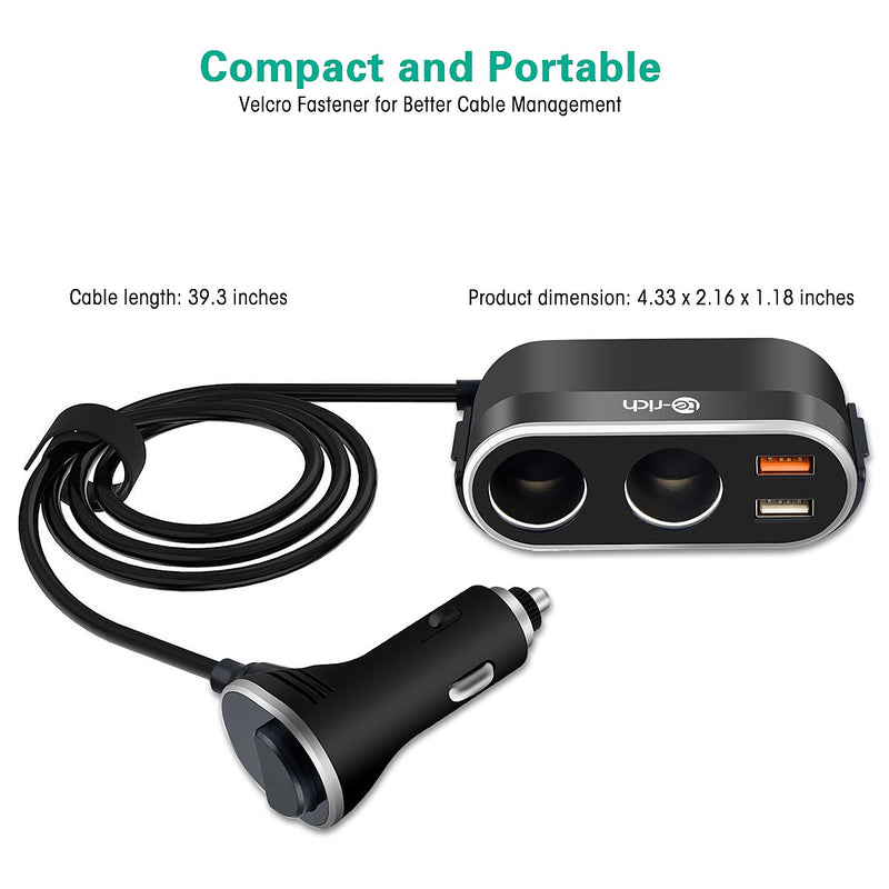 [Australia - AusPower] - Car Socket Splitter, Te-Rich 96W 2-Way Auto Cigarette Lighter Splitter Power Adapter 12V/24V DC Outlet Extender 5.4A (Quick Charge 3.0 + 2.4A) Dual USB Charger for iPhones, Samsung Galaxy and More Black 