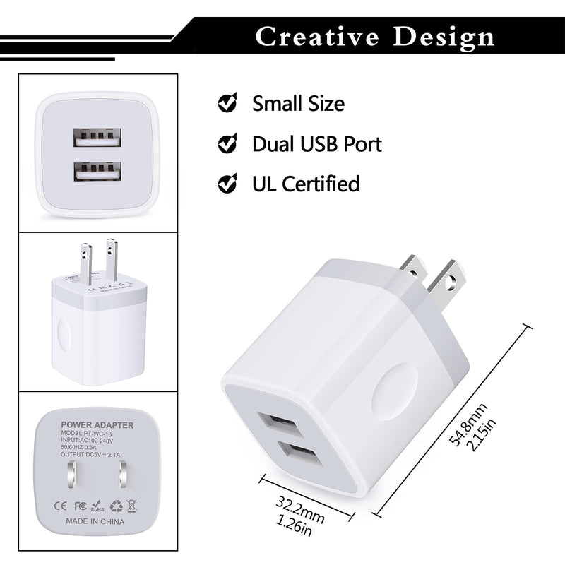 [Australia - AusPower] - Wall Charger,Fast Charging Block,5Pack 2.1A 2 Port Charger Plug Travle Charger Box for iPhone 13 12 Pro Max/11 Pro Max/SE/8/7/6 Plus,Samasung Galaxy S22 Plus S21 Ultra S20 FE F23 Note 20, LG G8 G9 G8X 5Pack White 