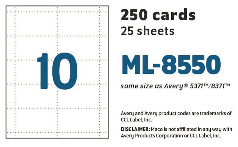 [Australia - AusPower] - MACO ML8550 Microperforated Laser/Ink Jet Business Cards, 2 x 3 1/2, White (Box of 250) 