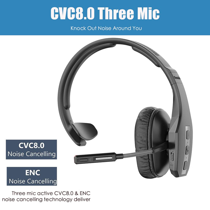 [Australia - AusPower] - Trucker Bluetooth Headset V5.1, Bluetooth Headset with CVC8.0 Three Microphone Noise Cancelling 35Hrs HD Talktime Wireless Handsfree Headset with Mute Button for Driver Office Call Center 