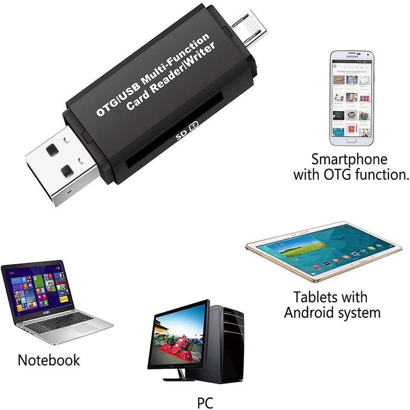 [Australia - AusPower] - Micro USB OTG/USB 2.0 Card Reader Adapter, SD/Micro SD Memory Card Reader with Standard USB Male & Micro USB Male Connector for Smartphones/Tablets with OTG Functio for SDXC, SDHC, SD, MMC, RS-MMC 