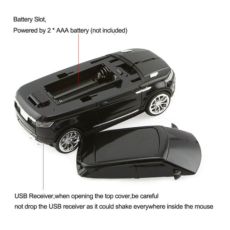 [Australia - AusPower] - 3C Light Car Mouse Wireless 2.4GHz Cool Sport SUV Car Shape Mouse Optical Mice 1600 DPI with USB Receiver Suitable for PC/Computer/Laptop (Black) 