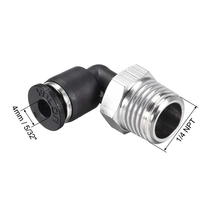 [Australia - AusPower] - uxcell Push to Connect Tube Fitting Male Elbow 4mm Tube OD X 1/4NPT Thread Pneumatic Air Push Fit Lock Fitting 4pcs 