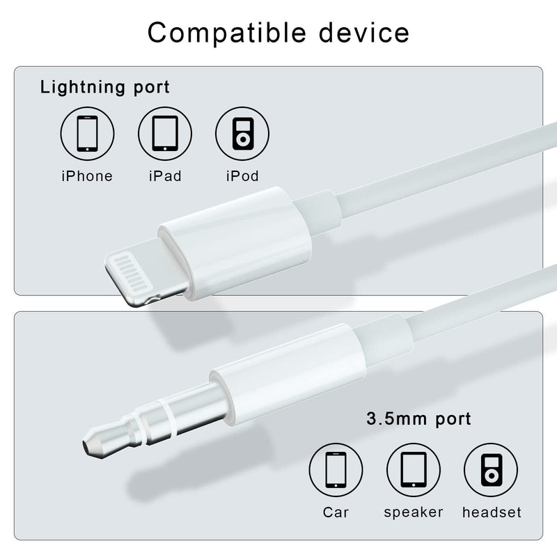 [Australia - AusPower] - Aux Cord for i-Phone, Lighting to 3.5mm Aux Cable for Car, Headphone, Home Stereo and Speaker Compatible with i-Phone 13/12/11/XS/XR/X 8/i-Pad/i-Pod, Support iOS 11 and Above -1.2M/3.94ft(White) 