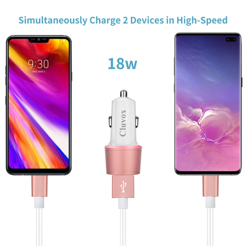 [Australia - AusPower] - Fast USB C Car Charger, Compatible for Samsung Galaxy S22/S21/S20 Plus/Ultra/S20 FE/S10+/S10e/S9/S8/Note 10/9/8/A20/A50/A70 Quick Charge 3.0 Dual USB Rapid Car Charger with Type C Cord 3.3ft-Rose Gold Rose Gold 