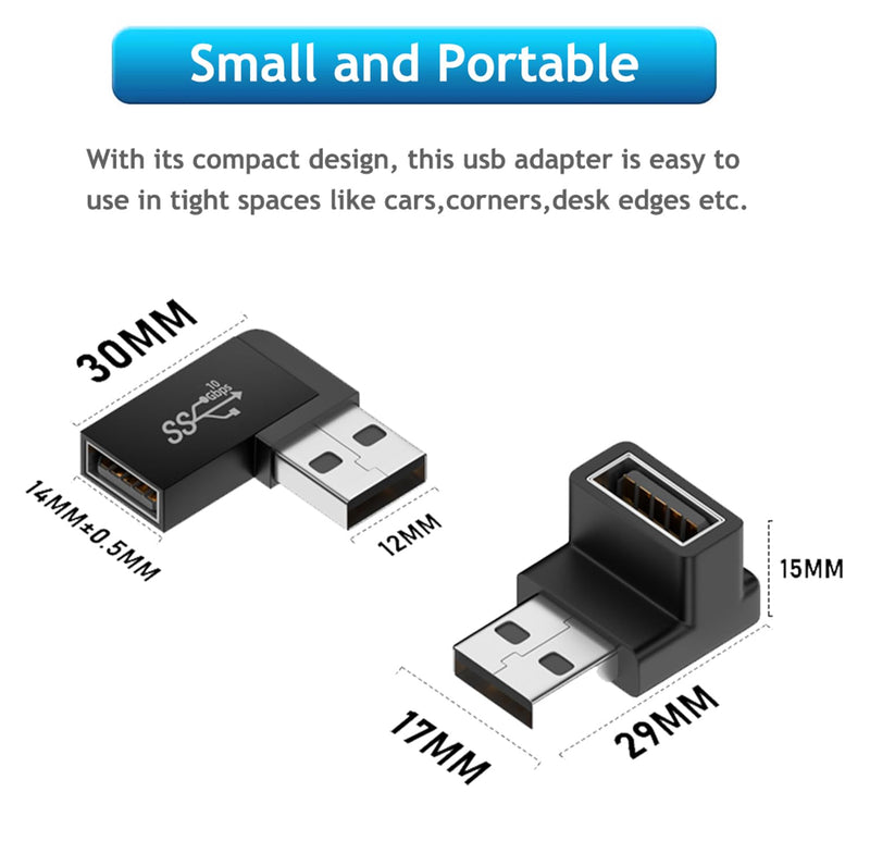 [Australia - AusPower] - Xsusmdom 90 Degree USB 3.0 Male to Female Adapter, (4 Pack) Up and Down & Left and Right Angle USB A Extender Connector for PC, Laptop, Hard Drive, Keyboard, USB A Charger, Power Bank 