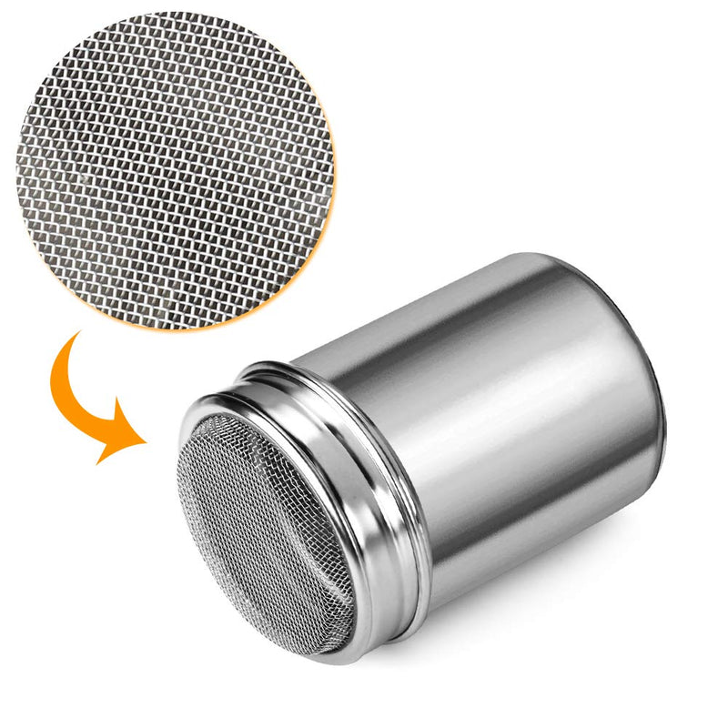 [Australia - AusPower] - Accmor 2pcs Powder Sugar Shaker Duster, Stainless Steel Powder Sugar Shaker with Lid, Sifter For Cinnamon Sugar Pepper Powder Cocoa Flour Small-6.8 oz 