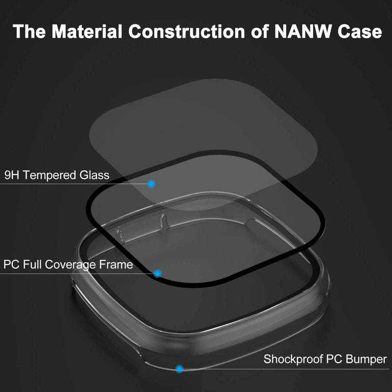 [Australia - AusPower] - NANW Hard PC Case with Tempered Glass Screen Protector Compatible with Fitbit Versa 3/Sense, Full Coverage Protective Bumpers Cover, Sensitive Touch Screen for Versa 3 /Sense Smartwatch,Clear Clear 1 