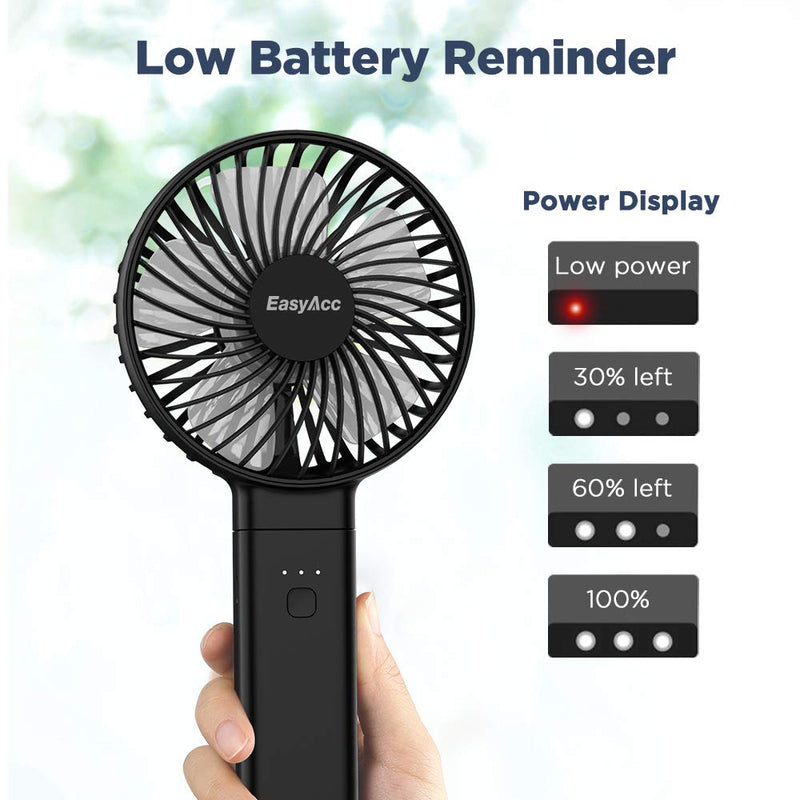 [Australia - AusPower] - Handheld Fan, EasyAcc 2022 Upgraded Portable Fan [ 4 Speed Quiet Powerful Hand Fan] 3-17 Hours Battery Operated Fan, One Touch Power Off Foldable USB Desk Fan Personal Fan for Home Travel Outdoor Black 3-17H Working Time 