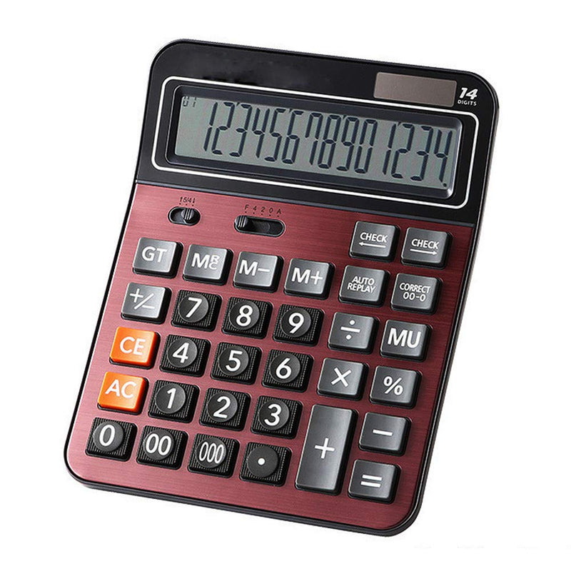[Australia - AusPower] - Meichoon Solar Battery Calculator Dual Power Large Standard Function Desktop Business Calculator with 14 Digit Large LCD Display Convenient for Office & Home KA06 Red 