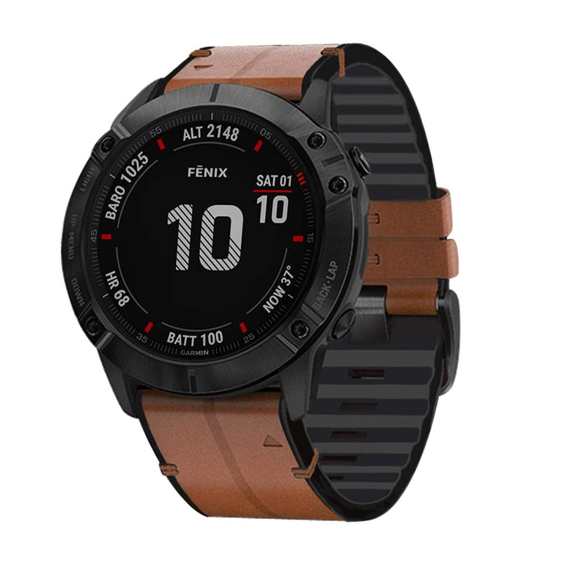 [Australia - AusPower] - Abanen for Garmin Fenix 7X / Fenix 6X / Fenix 5X Watch Band, Quick Easy Fit 26mm Soft Genuine Leather Hybrid Silicone Sweatproof Wristband Strap for Fenix 5X Plus,Tactix Delta,Fenix 3,Enduro Brown 