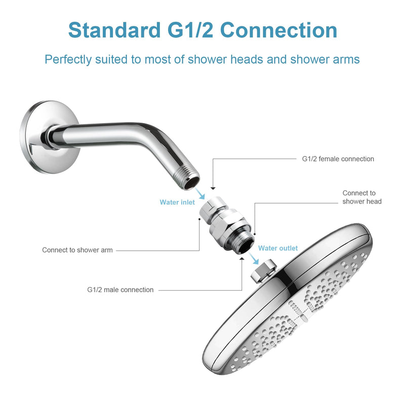 [Australia - AusPower] - OFFO All Metal Shower Head Swivel Ball Adapter, Solid Brass Adjustable Shower Arm Extension Connector Universal Showering Component, Chrome 