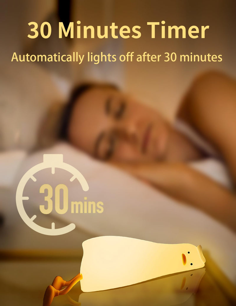 [Australia - AusPower] - BemeedLigt Lying Flat Duck Night Light, Cute Silicone Duck Lamp, LED Nursery Nightlight, Dimmable Bedside Touch Lamp, Rechargeable Light Up Duck for Breastfeeding Toddler White 