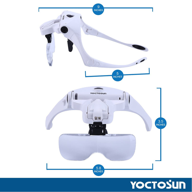 [Australia - AusPower] - YOCTOSUN Magnifying Glasses with Light, Head Mount Magnifier with 5 Lenses, Headband, Storage Case, Hands Free LED Lighted Head Magnifying Visor for Close Work Hobby Crafts Led Head Magnifier with Storage Case 