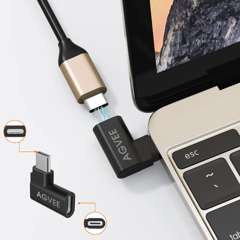 [Australia - AusPower] - AGVEE [4 Pack] 90 Degree Right Angled USB-C Male to USB-C Female Adapter (Type-C 3.2 Gen 2) Converter Video Type-C 10G Data Extension Coupler Connector, Black 