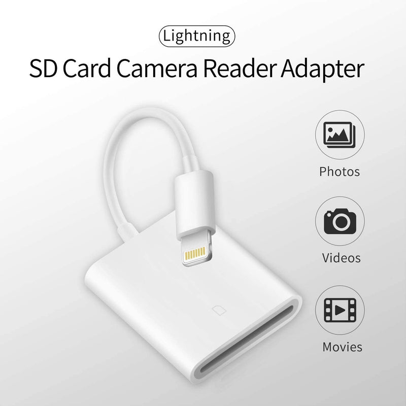 [Australia - AusPower] - Apple MFi Certified Lightning to SD Card Camera Reader for iPhone iPad, Veetone SD Card Reader Memory Card Reader Trail Camera Viewer SD Card Adapter for iPhone 12/11/XS/XR/X/8/7/iPad, Plug and Play One Slot 