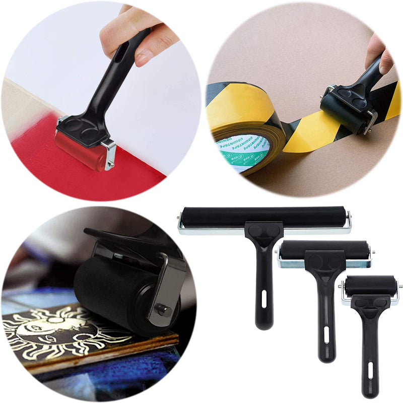 [Australia - AusPower] - 3 Pack Printmaking Brayers - Premium Brayer Rollers for Crafting, Hard Rubber Roller Brayers, Vinyl Roller Ink Paint Brush for Wallpapers Stamping Gluing Application (2.4’’, 4’’, 7.9’’) (Black) black 