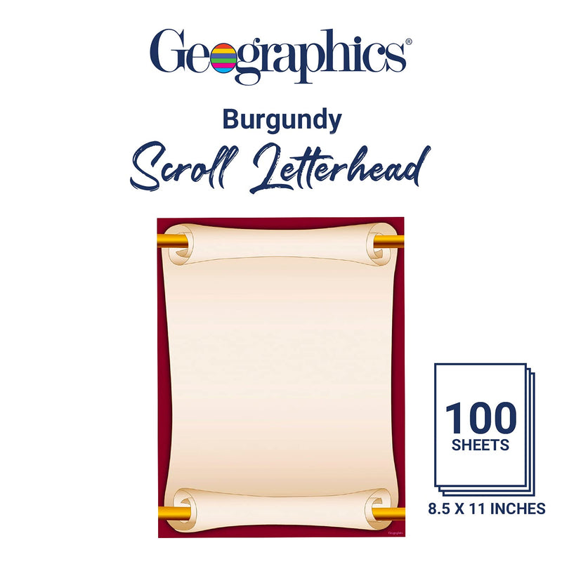 [Australia - AusPower] - Geographics Burgundy Scroll Letterhead Paper, 24 lb. Design Paper, 8.5 x 11" (Pack of 100) 