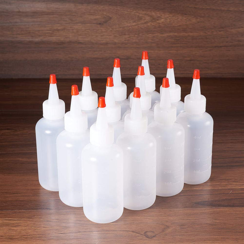 [Australia - AusPower] - BENECREAT 12PCS 4 Ounce Plastic Squeeze Dispensing Bottles with Measurement and Red Tip Caps - Good For Crafts, Art, Glue, Multi Purpose 4 Ounce-12 Pack 