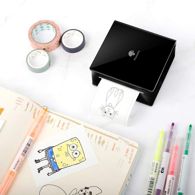 [Australia - AusPower] - Phomemo M02 Mini Pocket Printer- Portable Bluetooth Thermal Printer Pocket Printer Compatible with iOS + Android for Organizing Office Documents，Work List Printing, Black and White Picture, Black 