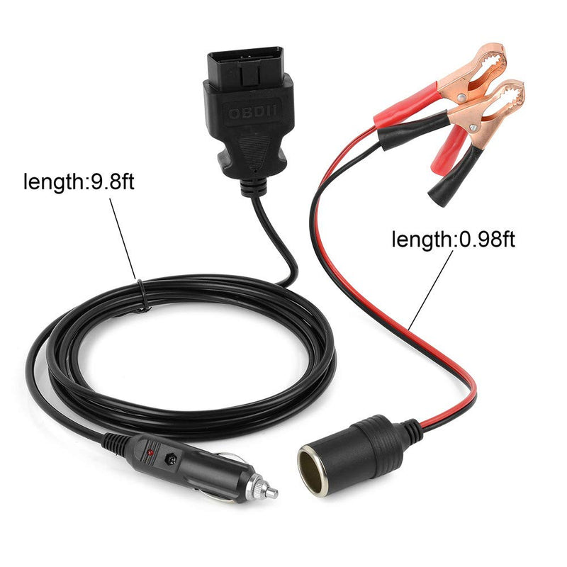 [Australia - AusPower] - 9.8Ft OBD II Vehicle Emergency Power Supply Cable Memory Saver with12V Alligator Clip-On Cigarette Lighter Power Socket 