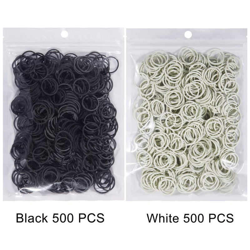 [Australia - AusPower] - AMUU Rubber Bands black Grayish white 1000 pcs Diameter 16mm Small Rubber Band Mini 500pcs Grayish White 500pcs Black Rubber Bands Office Supplies Soft Elastic Bands School Home Black,White-1000Pcs 