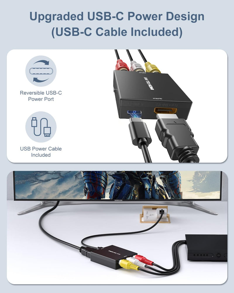 [Australia - AusPower] - Uzifhdhi RCA to HDMI Adapter Converter, Mini AV to HDMI Converter Supports PAL/NTSC for PS2/VHS/VCR/Blue-Ray DVD ect. 