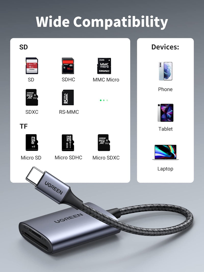 [Australia - AusPower] - UGREEN USB C SD Card Reader, 2-in-1 Micro SD Card Reader USB C, Memory Card Reader for TF SD Micro SD SDXC SDHC MMC RS-MMC Micro SDXC UHS-I Cards for MacBook Pro, iPad Pro, iPad air, Samsung Galaxy 
