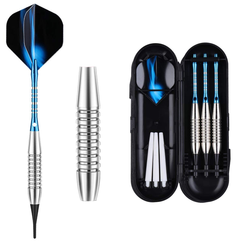 [Australia - AusPower] - sanfeng Darts Plastic Tip Set - 18g Soft Tip Darts - Nickel Plated Silver Dart Barrel 16 Grams + 50 Anti-Loose O-Rings + 6 Shaft (Aluminum/Nylon 45mm) + 6 Flights + Extra 50 Soft Tips Electronic Dart Blue-DARTB 