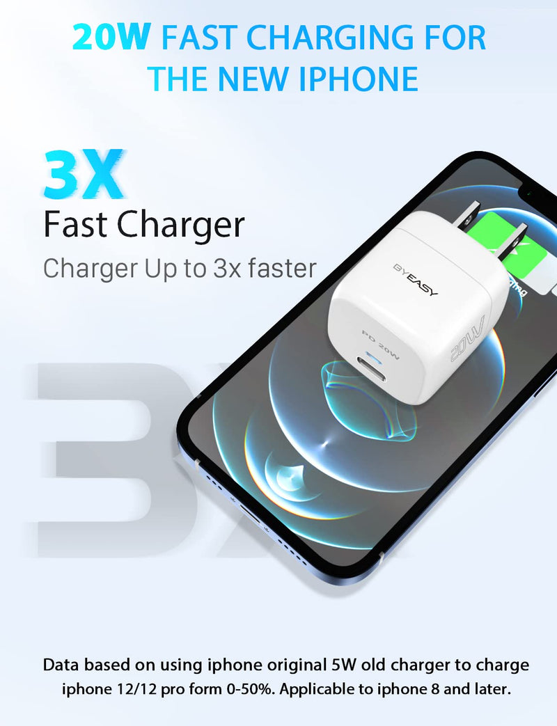 [Australia - AusPower] - USB C Wall Charger, BYEASY 20W USB-C Power Adapter with Foldable Plug, Super Fast Charger Block for iPhone/Galaxy/iPad and More 