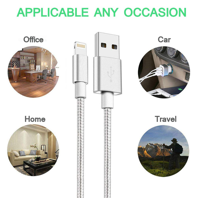 [Australia - AusPower] - iPhone Cable Nylon Braided Lightning Cable Durable iPhone Charger Cable Fast USB iPhone Charging Cord 5Pack 3FT iPhone Date Line Compatible iPhone XS/Max/XR/X/8/8P/7P/6S/iPad/iPod/IOS (Silver) 