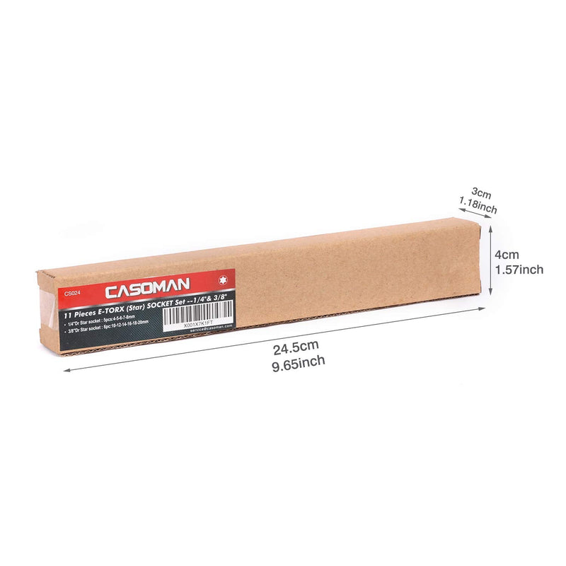 [Australia - AusPower] - CASOMAN 11 PC Female E-TORX Star Socket Set with Rail, Female External Star Socket Set, E4 - E20 Torque Socket Set 
