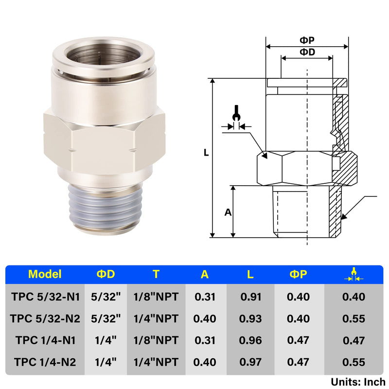 [Australia - AusPower] - TAILONZ PNEUMATIC Male Straight 1/4 Inch Tube OD x 1/8 Inch NPT Thread Push to Connect Fittings Copper Nickel Plating TPC-1/4-N1 (Pack of 10) 1/4"OD-1/8"NPT 